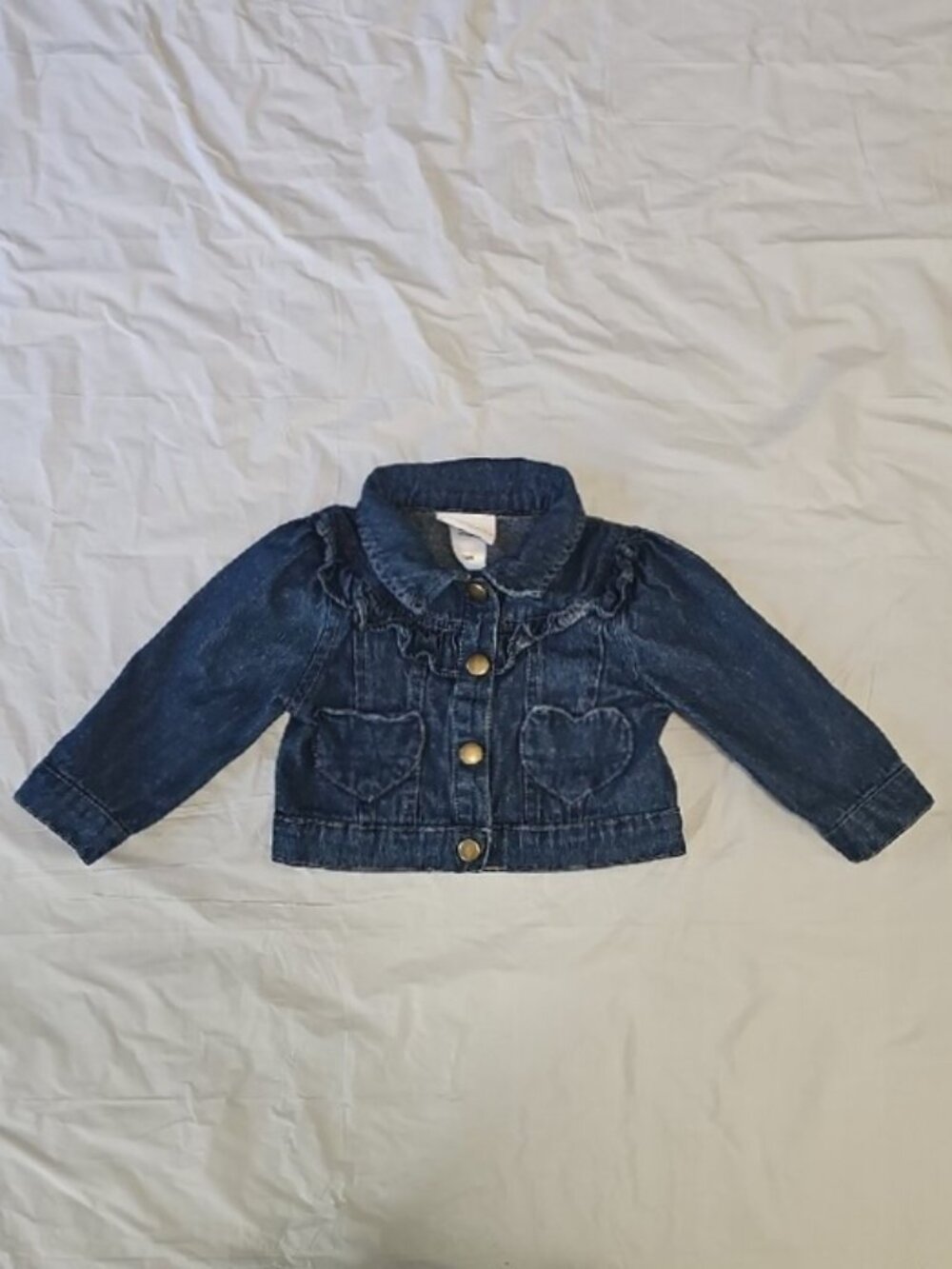 Little Lass Size 12 Months Blue Denim Jacket w/Heart Pockets, Snap Button Front